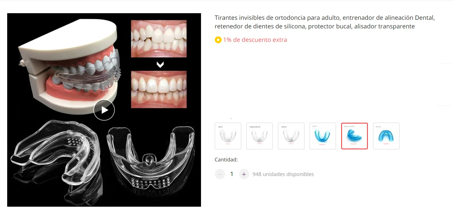 Publicación de Aliexpress, en donde se ofrece ortodoncia invisible.